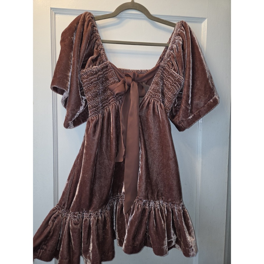 Free People Velvet Easy to Love Mini Dress pink Babydoll XS Currant - Picture 3 of 6